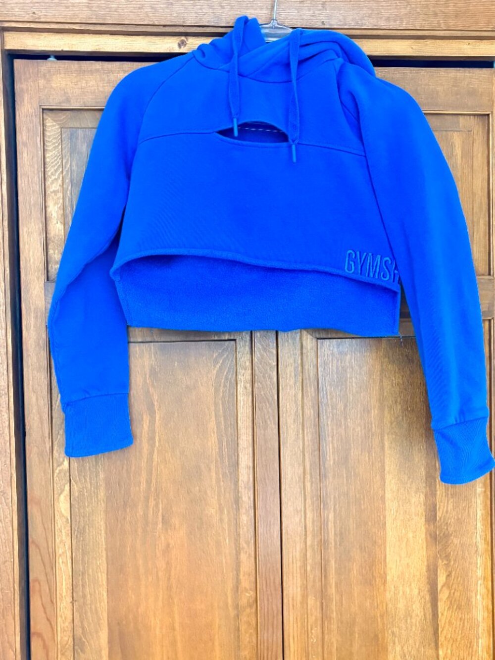 Gymshark Blue Cropped Hoodie Cutout Front Crop Sweatshirt Size S